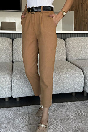 Kadın Kemer Aksesuarlı Yüksek Bel Gabardin Pantolon