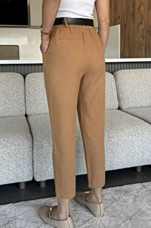 Kadın Kemer Aksesuarlı Yüksek Bel Gabardin Pantolon
