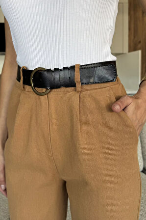Kadın Kemer Aksesuarlı Yüksek Bel Gabardin Pantolon