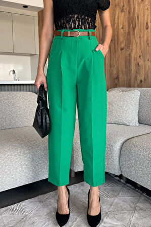 Kadın Kemer Aksesuarlı Yüksek Bel Havuç Pantolon