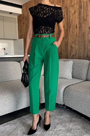 Kadın Kemer Aksesuarlı Yüksek Bel Havuç Pantolon