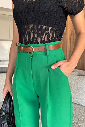 Kadın Kemer Aksesuarlı Yüksek Bel Havuç Pantolon