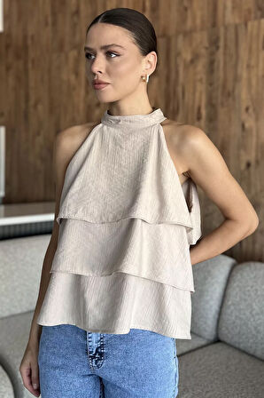 Kadın Sıfır Kol Kat Kat Bluz