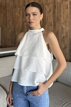 Kadın Sıfır Kol Kat Kat Bluz