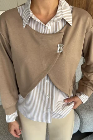 Kadın Gömlek Garnili Sweatshirt