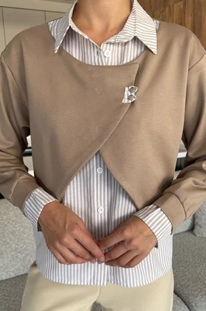 Kadın Gömlek Garnili Sweatshirt
