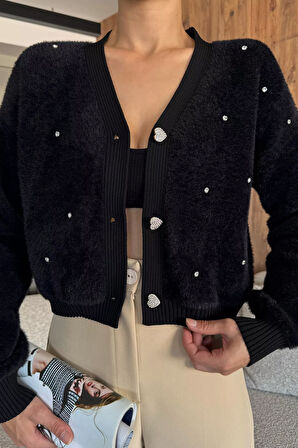 Kadın Taşlı Yumoş Triko Ceket (s-m-l-xl Beden Uyumludur.)