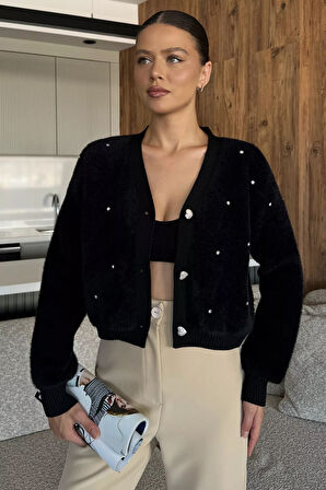 Kadın Taşlı Yumoş Triko Ceket (s-m-l-xl Beden Uyumludur.)