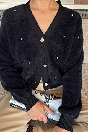 Kadın Taşlı Yumoş Triko Ceket (s-m-l-xl Beden Uyumludur.)