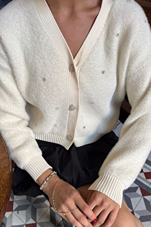 Kadın Taşlı Yumoş Triko Ceket (s-m-l-xl Beden Uyumludur.)