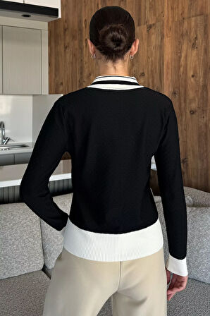 Kadın Polo Yaka İncili Düğme Detaylı Triko Hırka (s-m-l Beden Uyumludur.)