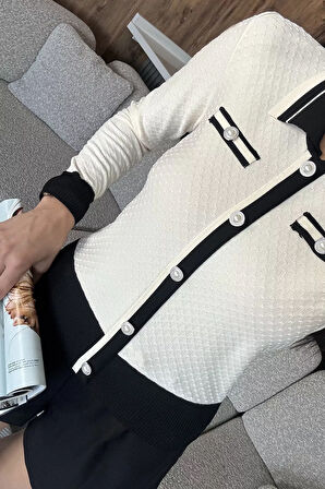 Kadın Polo Yaka İncili Düğme Detaylı Triko Hırka (s-m-l Beden Uyumludur.)