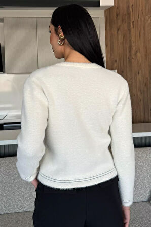 Kadın Ön Bağlamalı İnci Detaylı Yumoş Triko Ceket (s-m-l Uyumludur)