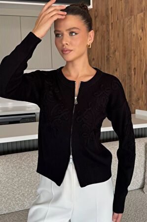 Kadın Fermuarlı Triko Hırka (s-m-l Uyumludur)