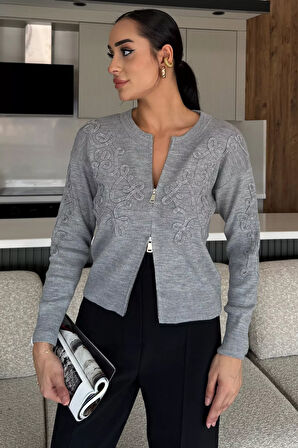 Kadın Fermuarlı Triko Hırka (s-m-l Uyumludur)