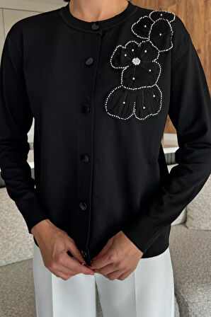 Kadın Tül İşlemeli Triko Hırka (s-m-l-xl Uyumludur)