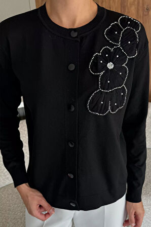 Kadın Tül İşlemeli Triko Hırka (s-m-l-xl Uyumludur)