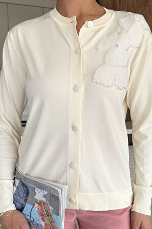 Kadın Tül İşlemeli Triko Hırka (s-m-l-xl Uyumludur)