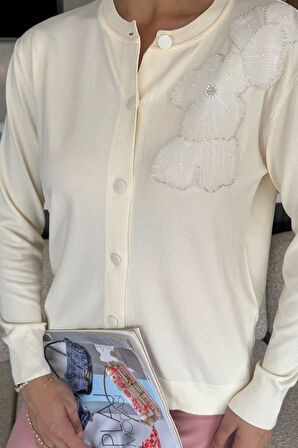 Kadın Tül İşlemeli Triko Hırka (s-m-l-xl Uyumludur)