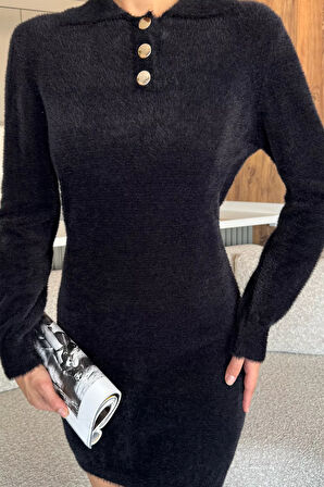 Kadın Polo Yaka Yumoş İplik Triko Mini Elbise (s-m-l Uyumludur)