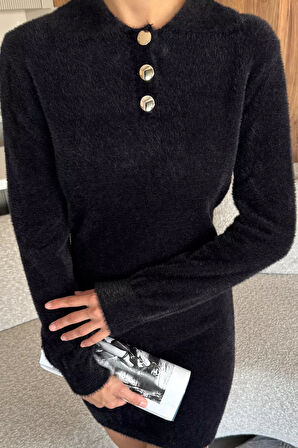 Kadın Polo Yaka Yumoş İplik Triko Mini Elbise (s-m-l Uyumludur)