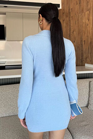 Kadın Polo Yaka Yumoş İplik Triko Mini Elbise (s-m-l Uyumludur)