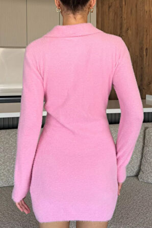 Kadın Polo Yaka Yumoş İplik Triko Mini Elbise (s-m-l Uyumludur)