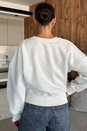 Kadın Nakışlı Üç İplik Şardonlu Sweatshirt (s-m-l Uyumludur)