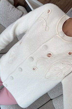 Kadın Pul İşlemeli Yumoş İplik Triko Ceket (s-m-l-xl Uyumludur)