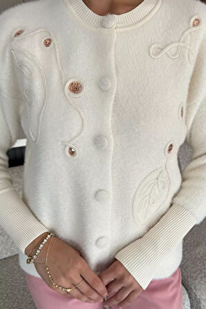 Kadın Pul İşlemeli Yumoş İplik Triko Ceket (s-m-l-xl Uyumludur)