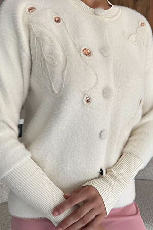 Kadın Pul İşlemeli Yumoş İplik Triko Ceket (s-m-l-xl Uyumludur)