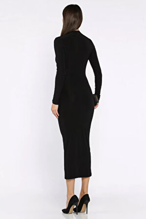 Kadın Omuz Ve Bel Drapeli Tül Detaylı Likralı Elbise