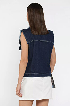 Kadın Ön Düğmeli Jean Kot Yelek