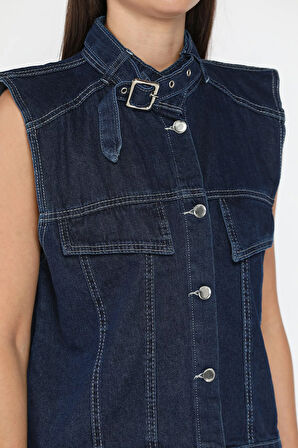 Kadın Ön Düğmeli Jean Kot Yelek