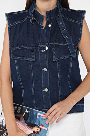 Kadın Ön Düğmeli Jean Kot Yelek