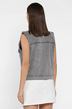 Kadın Ön Düğmeli Jean Kot Yelek