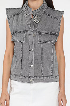 Kadın Ön Düğmeli Jean Kot Yelek