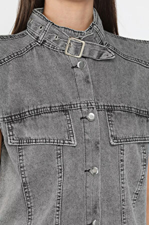 Kadın Ön Düğmeli Jean Kot Yelek