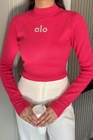 Ön Baskılı Crop Top Triko Bluz (s,m,l Uyumludur)