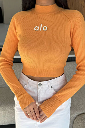 Ön Baskılı Crop Top Triko Bluz (s,m,l Uyumludur)