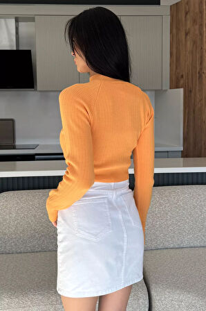 Ön Baskılı Crop Top Triko Bluz (s,m,l Uyumludur)