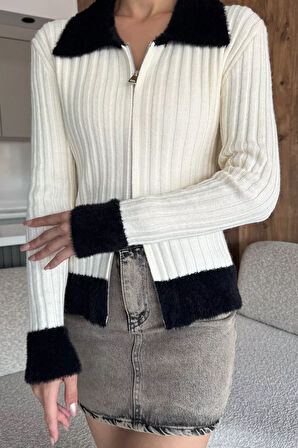 Gömlek Yaka Fermuarlı Triko Hırka