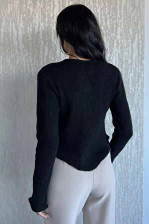 Çiçek Düğme Detaylı Triko Hırka (s,m,l Uyumludur)