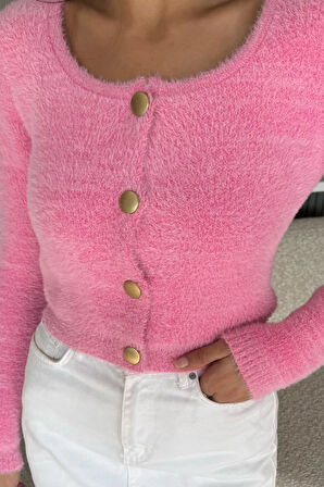 Şardonlu Kadın Crop Top Triko Hırka (s,m,l,xl Uyumludur)