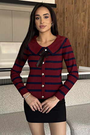 Fiyonklu Sahte Düğmeli Triko Bluz (s,m,l Uyumludur)