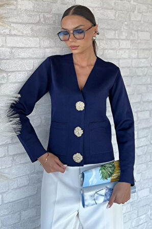 Çift Cepli Düğmeli Triko Ceket (s,m,l Uyumludur)