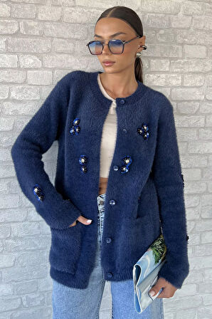 Kadın Pul İşlemeli Yumoş İplik Triko Ceket