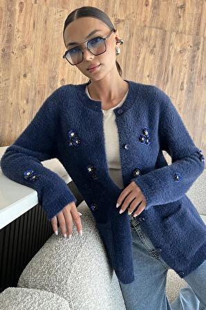 Kadın Pul İşlemeli Yumoş İplik Triko Ceket