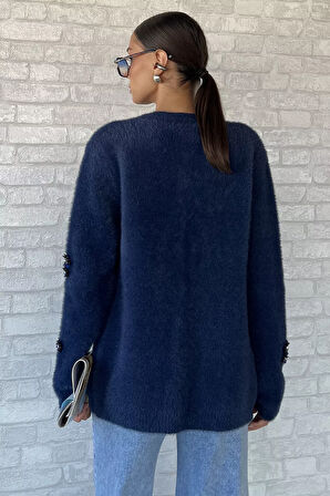 Kadın Pul İşlemeli Yumoş İplik Triko Ceket