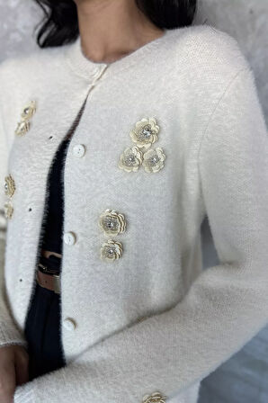 Kadın Pul İşlemeli Yumoş İplik Triko Ceket